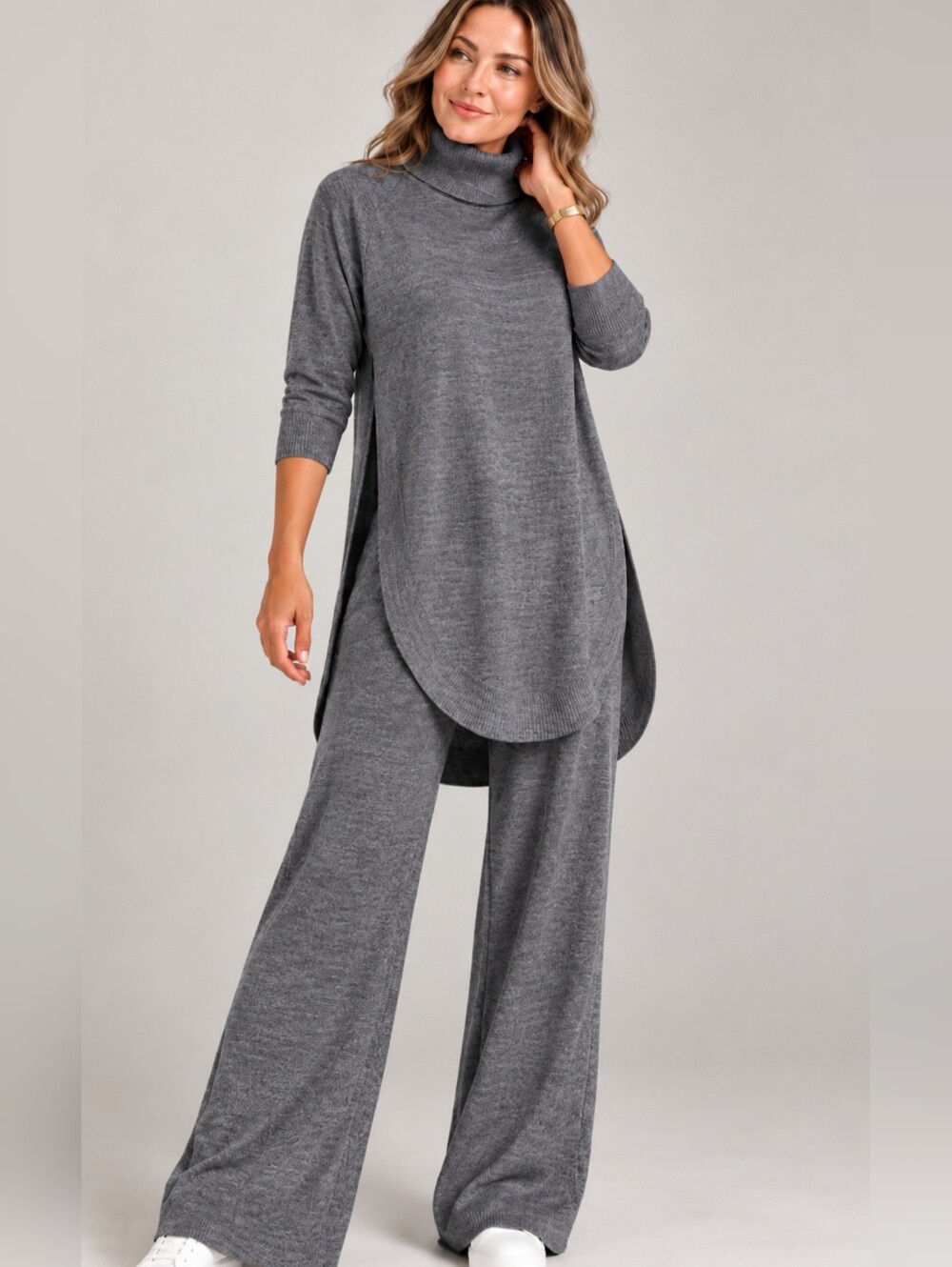 REFKA Casual Grey Knit Two-Piece Set – Size L/XL